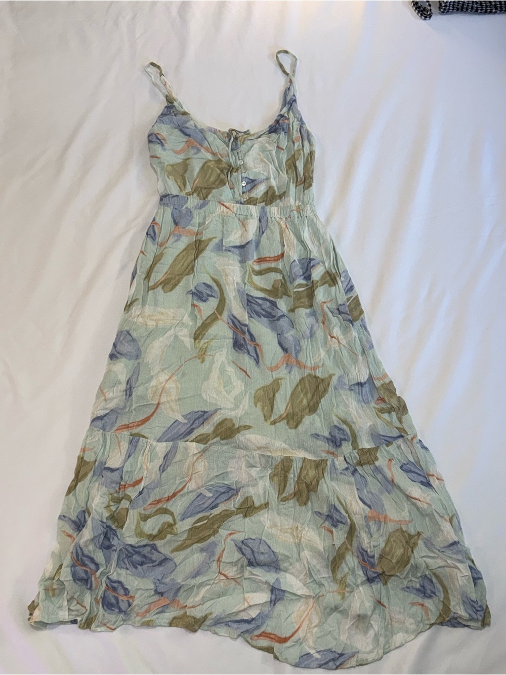 Abercrombie & Fitch Mint Green Floral Maxi Dress with Blue and Olive Leaves
